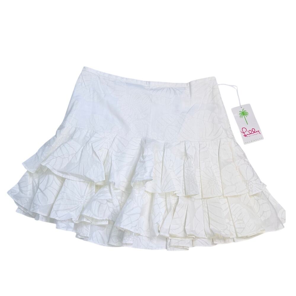 Lilly Pulitzer Bevin Skirt Womens 6 White Tiered Ruffle Floral Y2K NWT